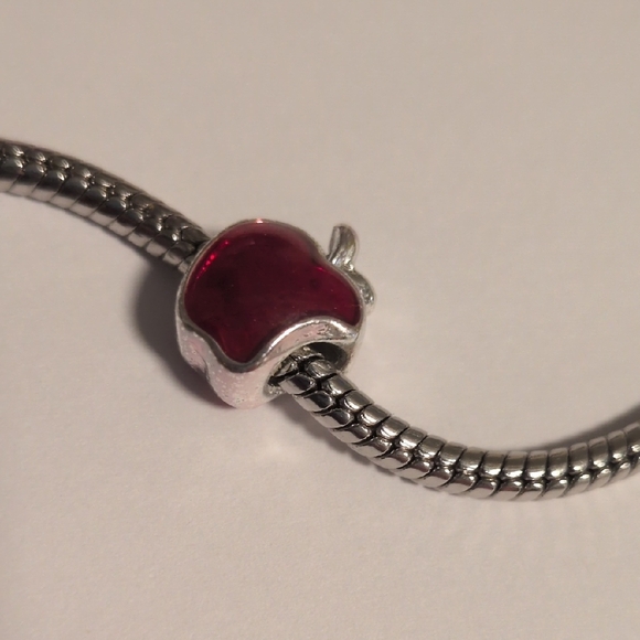 Silver and Red Apple Charm for Pandora Style Bracelet - Picture 3 of 4